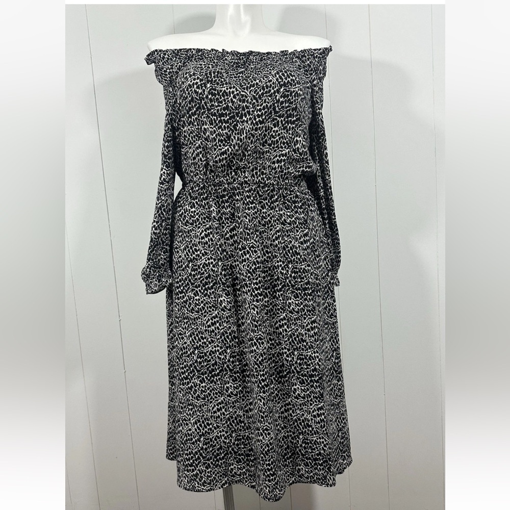 NWT Talbots Women's Sz L Off The Shoulder Long Sleeve Elastic Waist Midi Dress